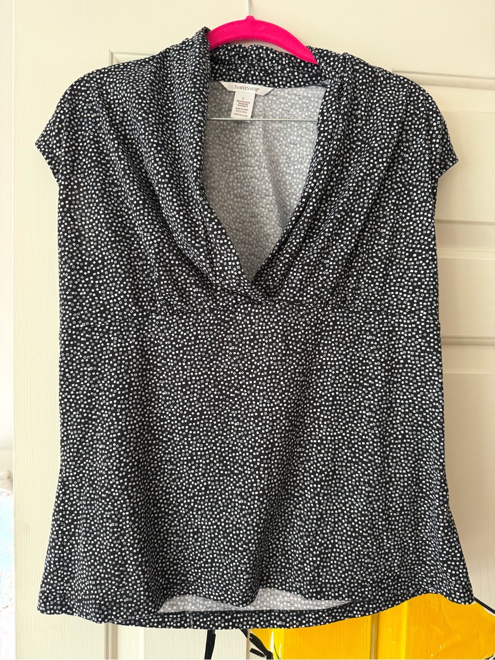TravelSmith Black and White Polka Dot Cowl Neck Camisole